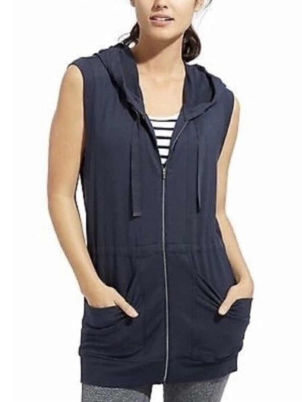 Athleta Lotus Hooded Zip Up Sleeveless Jacket Vest Size Large